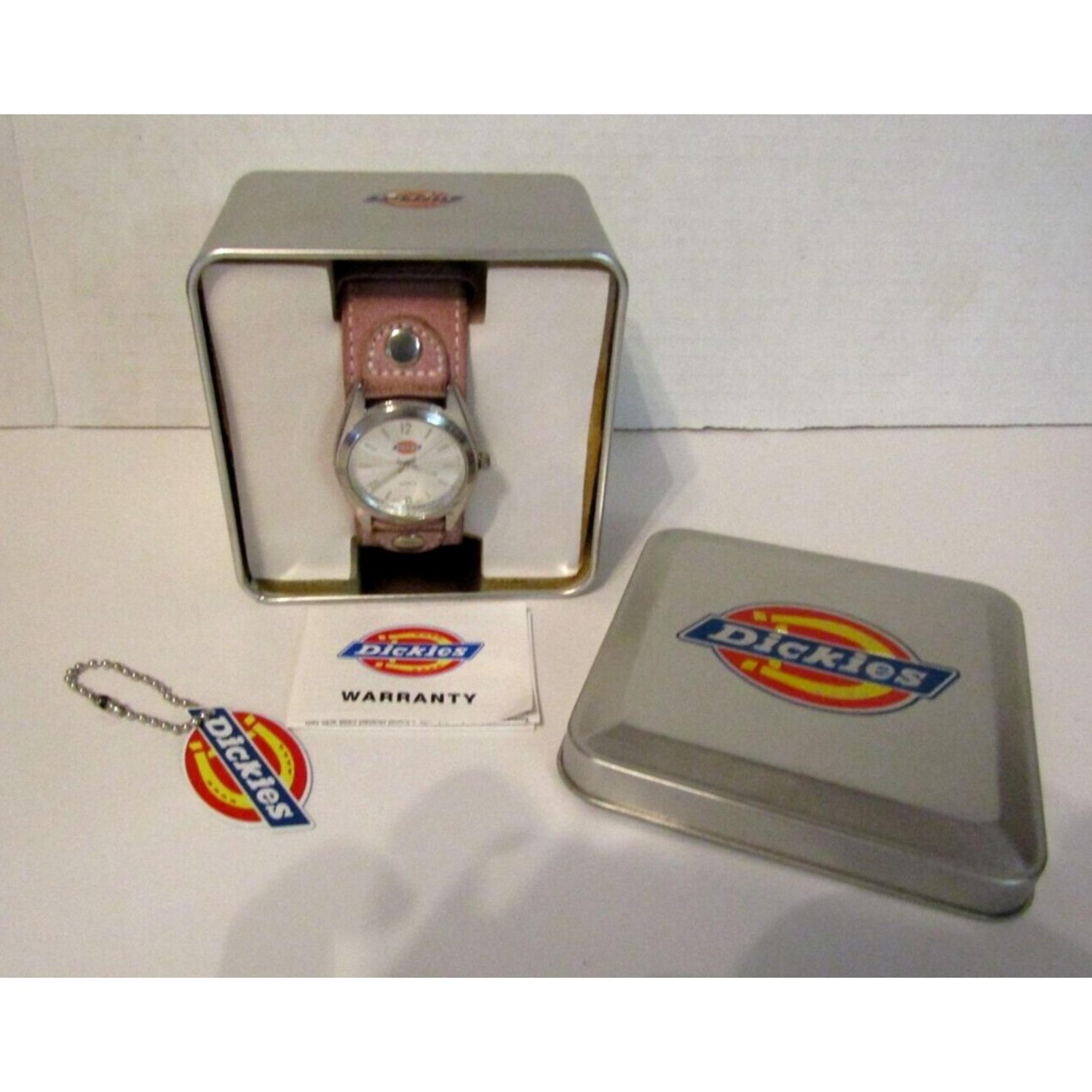 Vintage Dickies Womens Quartz Watch Pink Suede Leather Band With Box Papers Tag