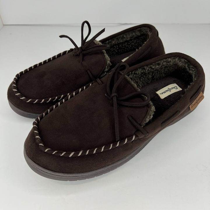 Dearfoams Mens Coffee Microsuade Mocassin Memory Foam Size L 11-12 Slippers NEW