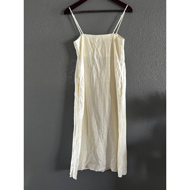 OAK + FORT 100% LINEN MIDI DRESS POCKETS IVORY SMALL