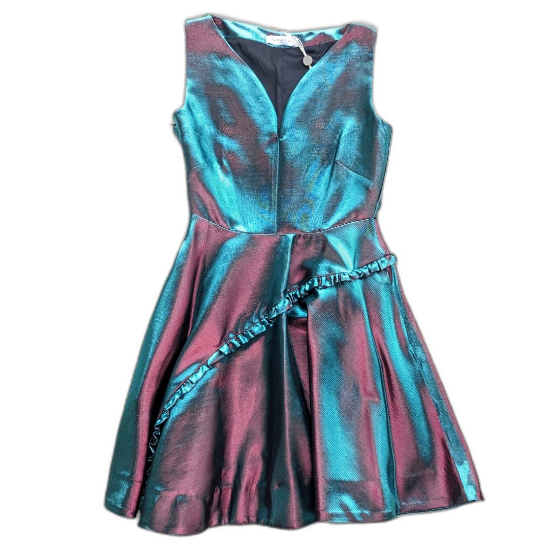 NWT PARAKIAN Formal Metallic Changeable Teal/Burgundy Fit & Flare Dress, Size 4