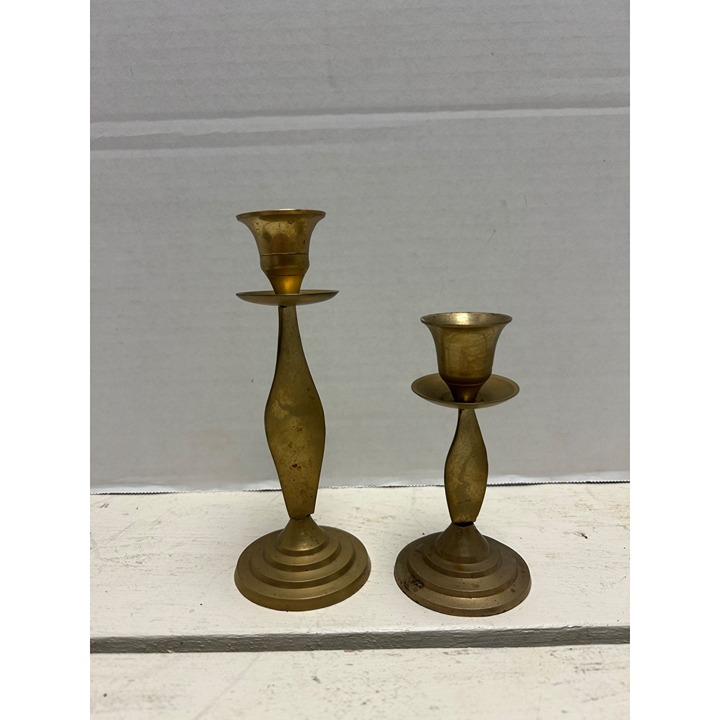 Pair Of Vintage Brass Candlestick Holders With Tapered Design Elegant Decor