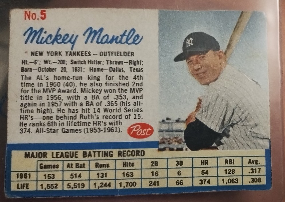 Mickey Mantle cereal box card