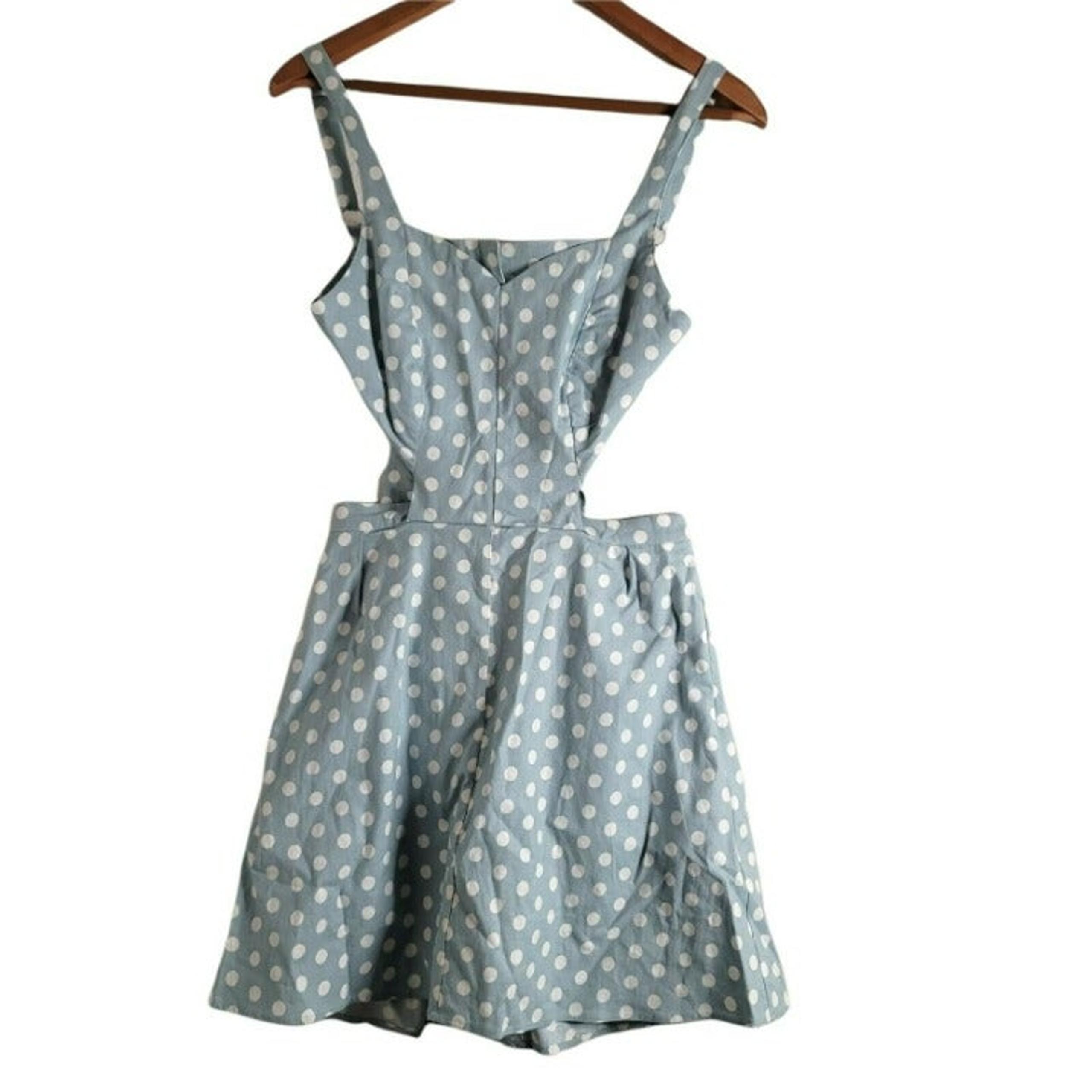 Unique Vintage Size M skort Romper Polka Dot Cut Out Crossed zippered Back women