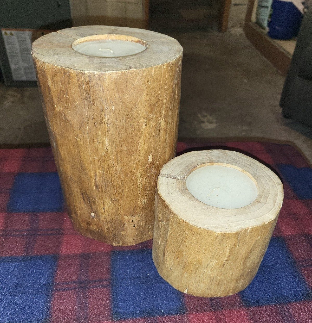 2 pottery barn wooden candles