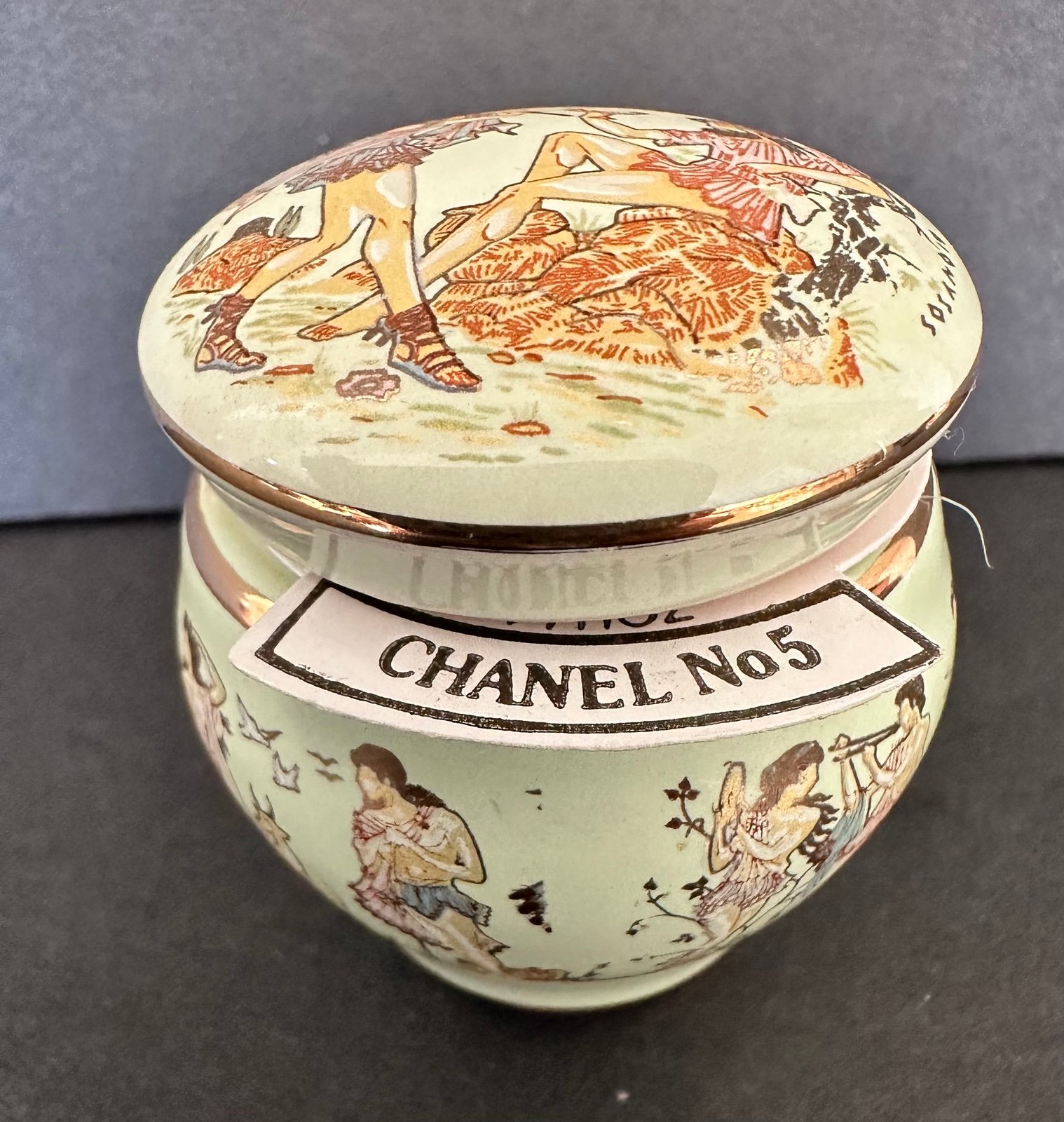 Perfume in Ceramic Solid Perfume Bottle Trinket Jar T. Chanel No 5