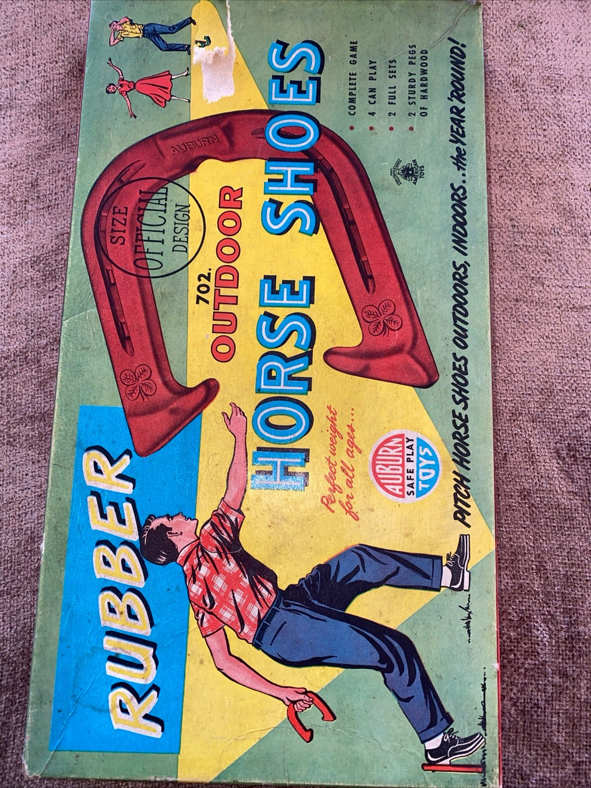 Auburn Toys 1952 Rubber Outdoor Horse Shoe Set 702 in Original Box Vintage Game