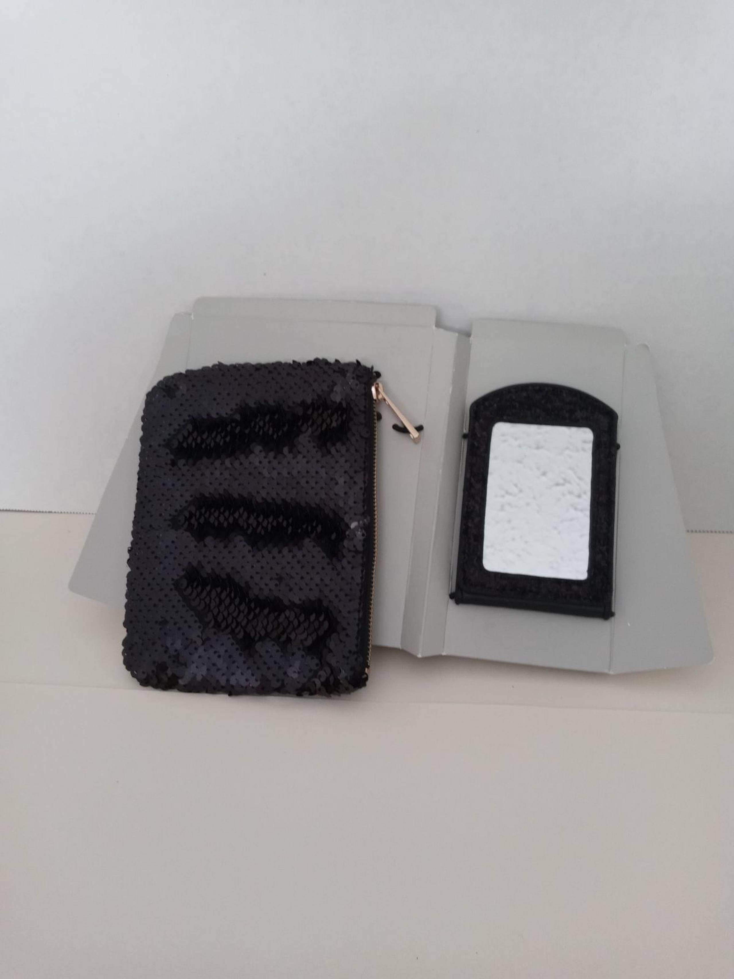 Black mirror and sequined pouch set