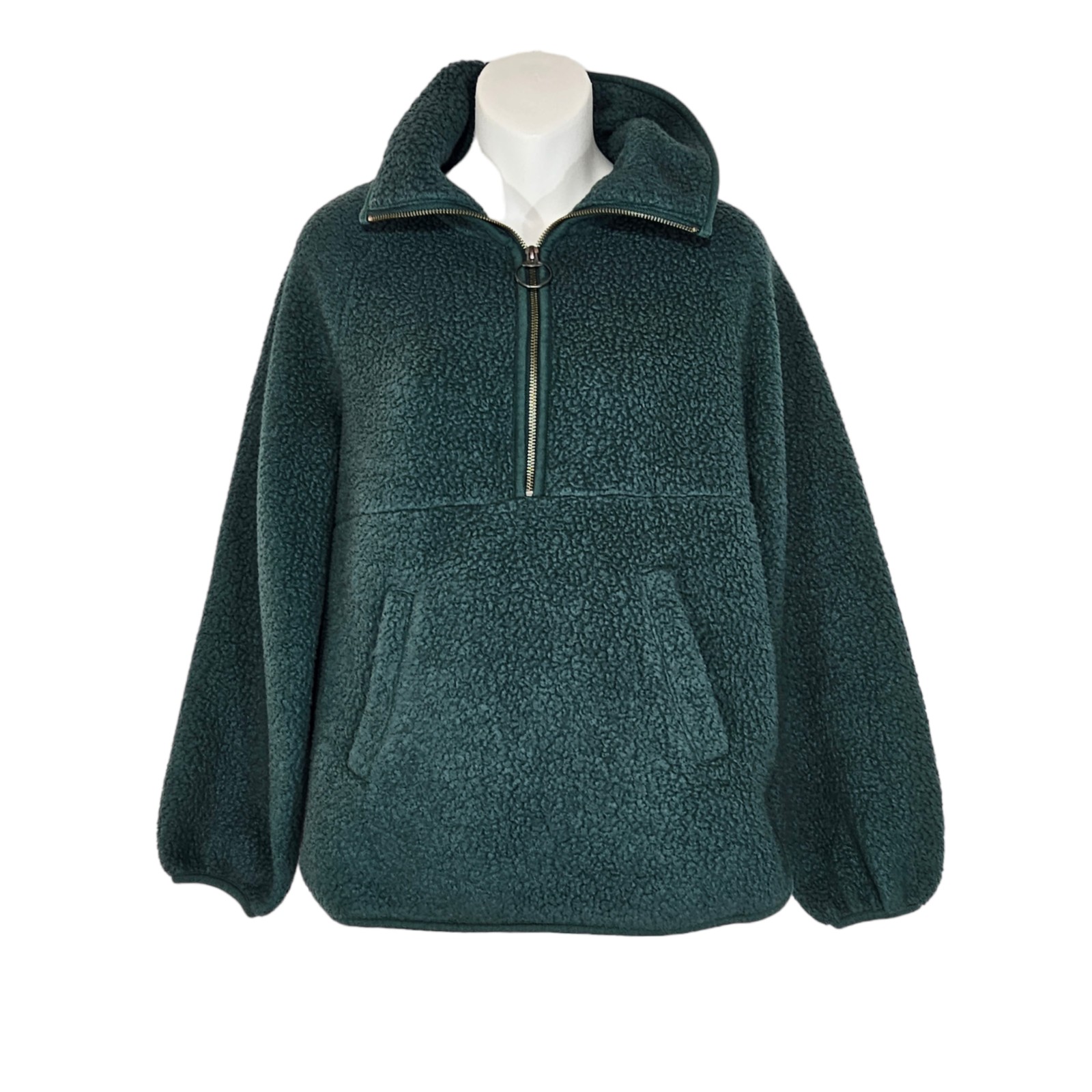 Madewell Green Half Zip Fleece Pullover Front Pocket Size Small