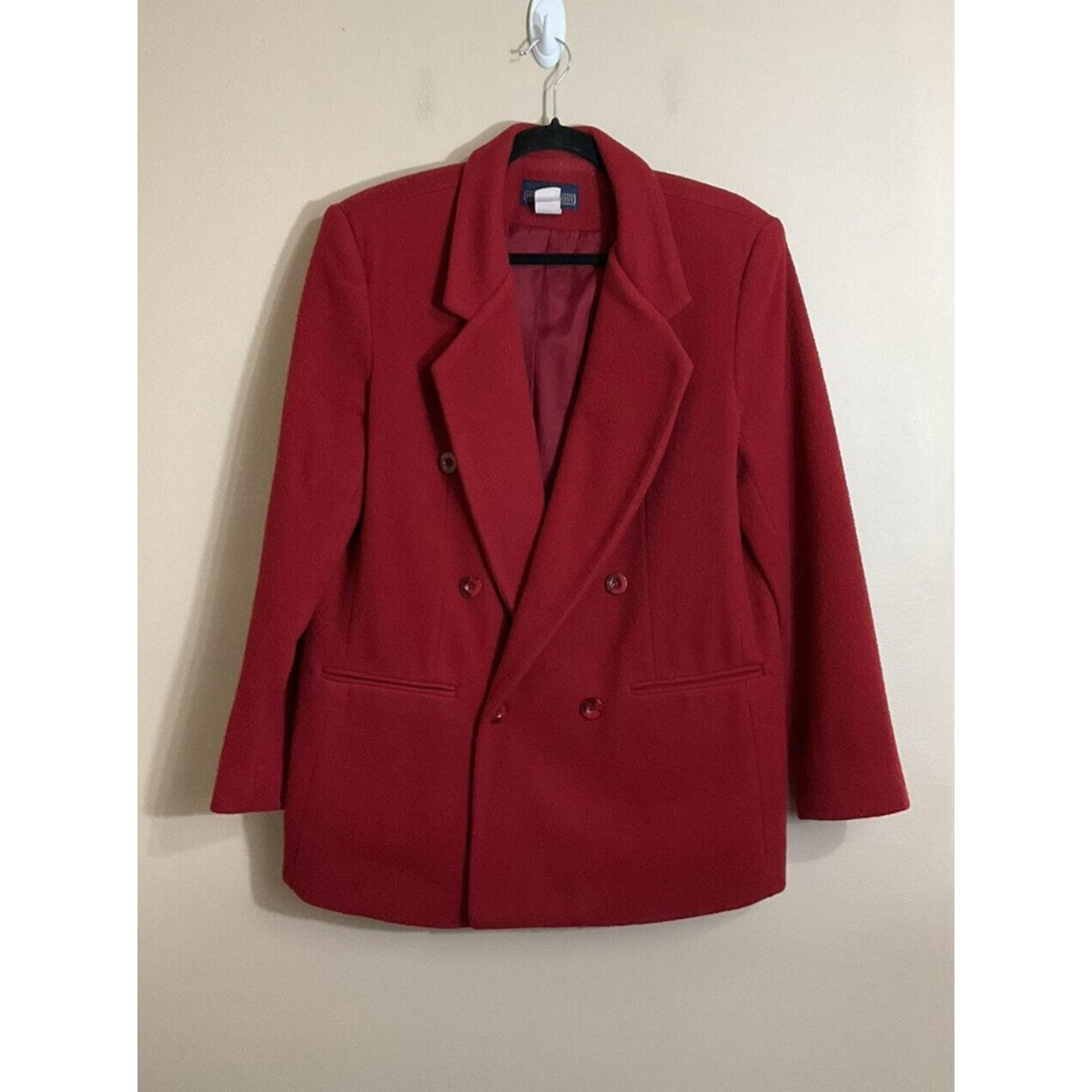 VTG Herman Geist Womens Wool Cashmere Oversized Blazer Size 10 Red Boxy Academia