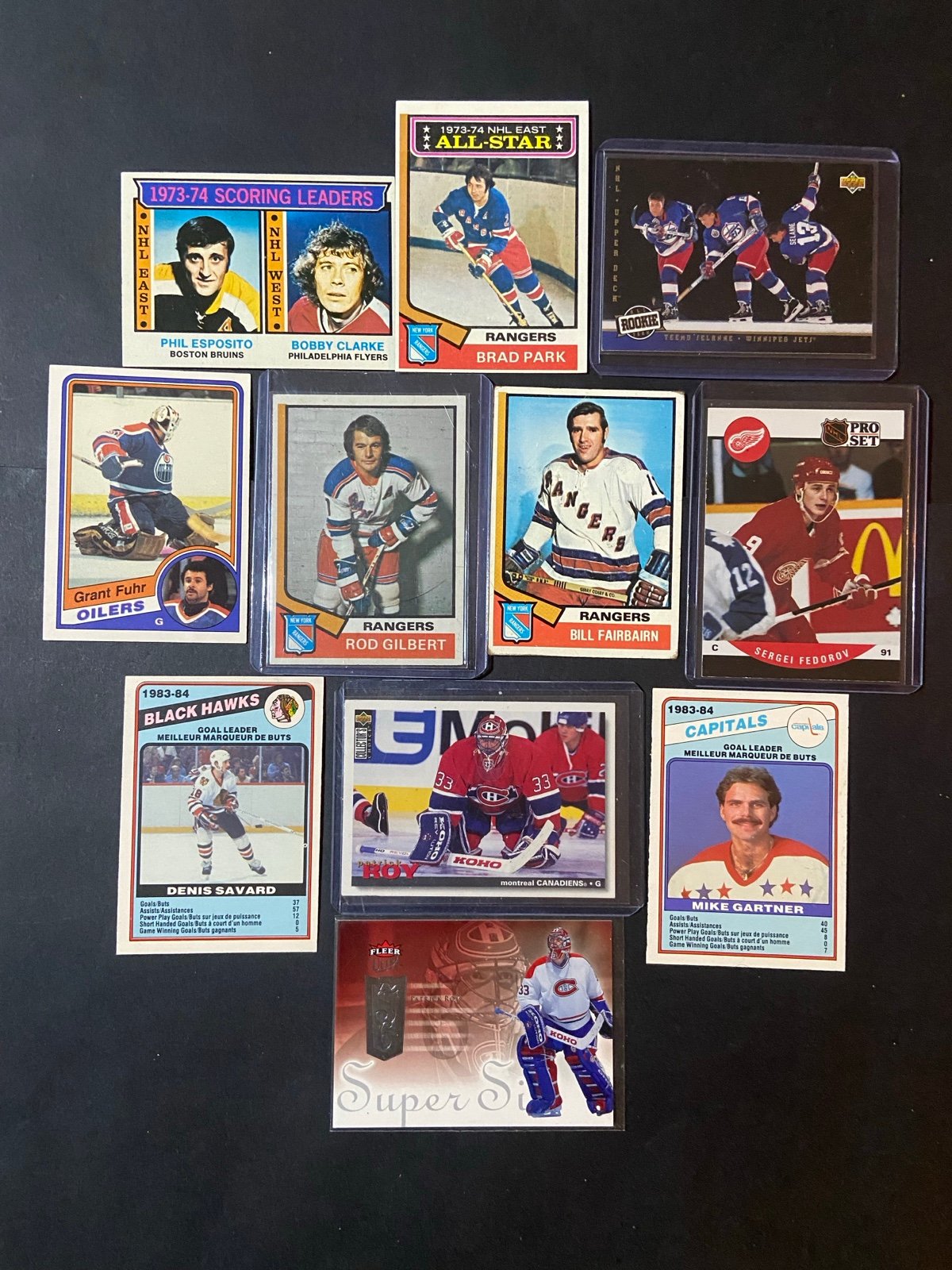 Espo-Clarke/Selanne RC-/Park/Fuhr/Savard/Roy/Federov/Ratelle-48-old school cards