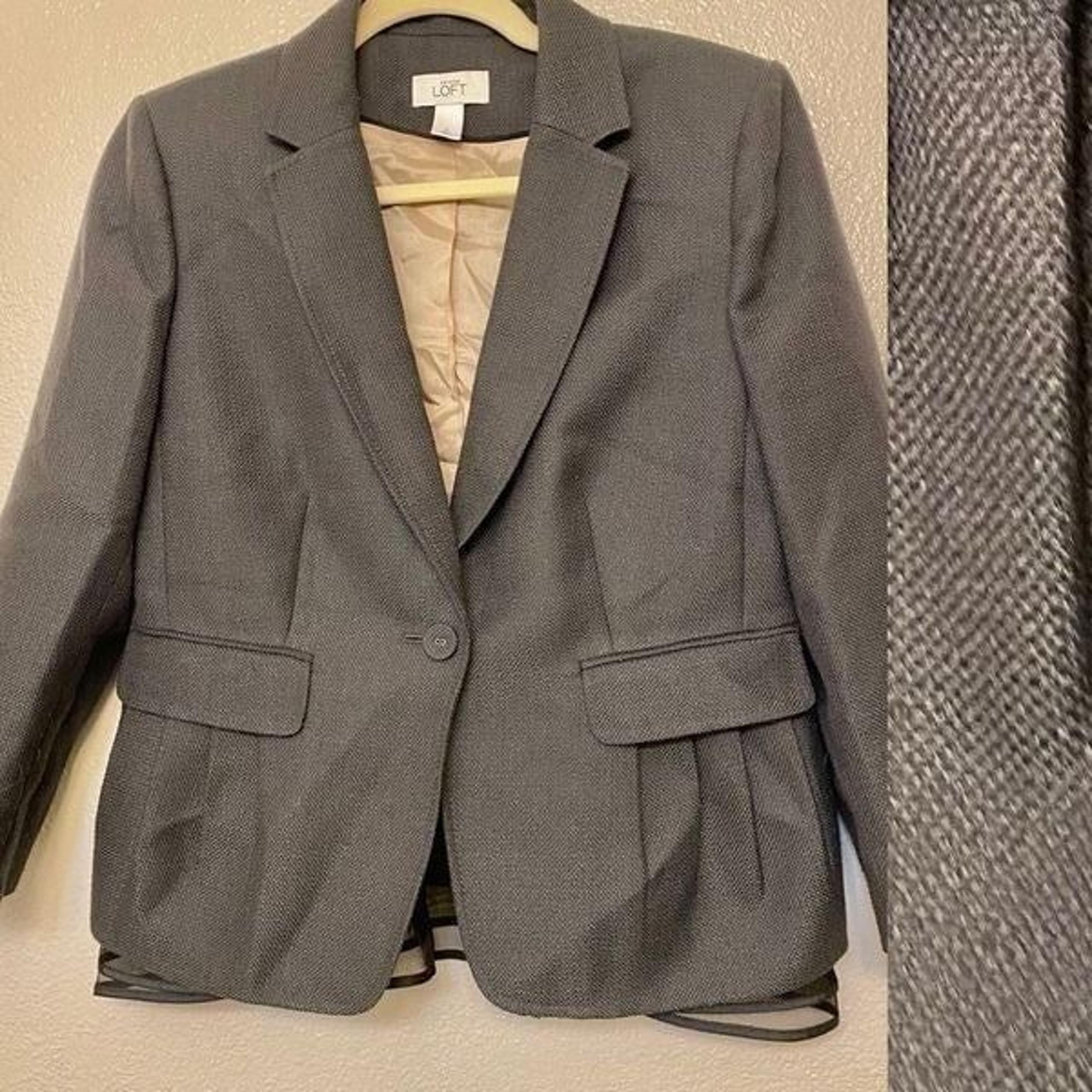 Ann Taylor LOFT cropped peplum tweed Blazer jacket Sports coat One button- 6
