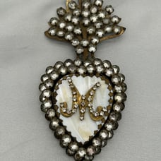 1880’s Antique French Mother of Pearl & Paste Heart Religious Ex-Voto Pendant