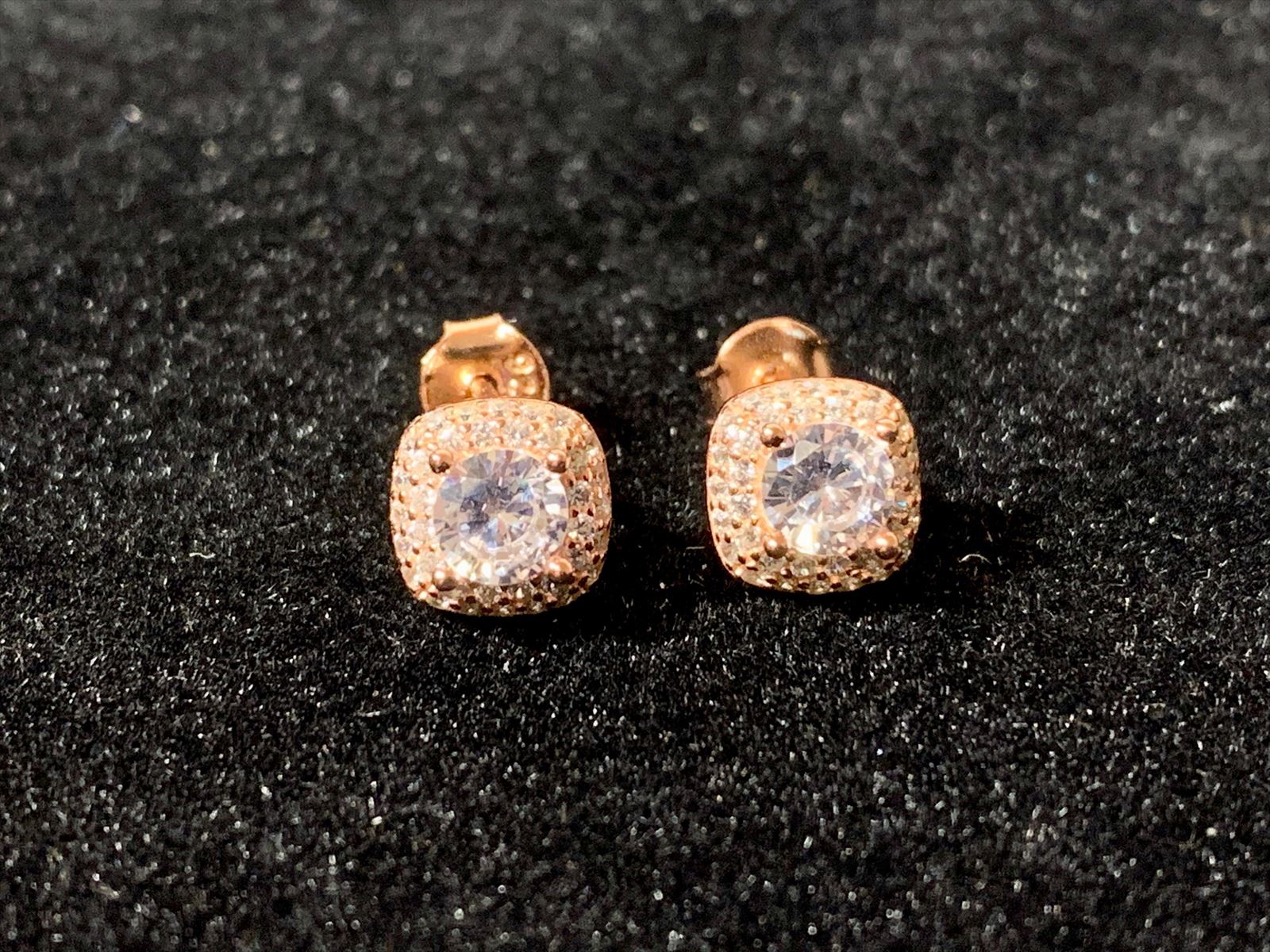Rose 925 Silver Icy Square Stud Earrings