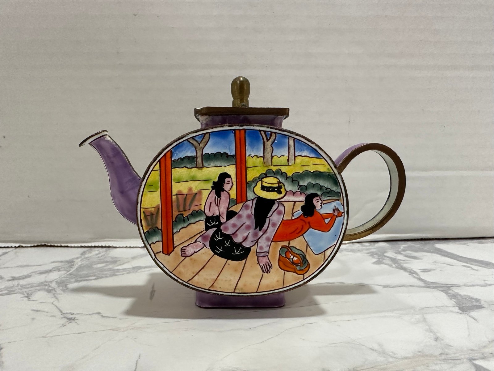 Paul Gauguin Enamel Copper Miniature Teapot “Afternoon Quiet Hour”