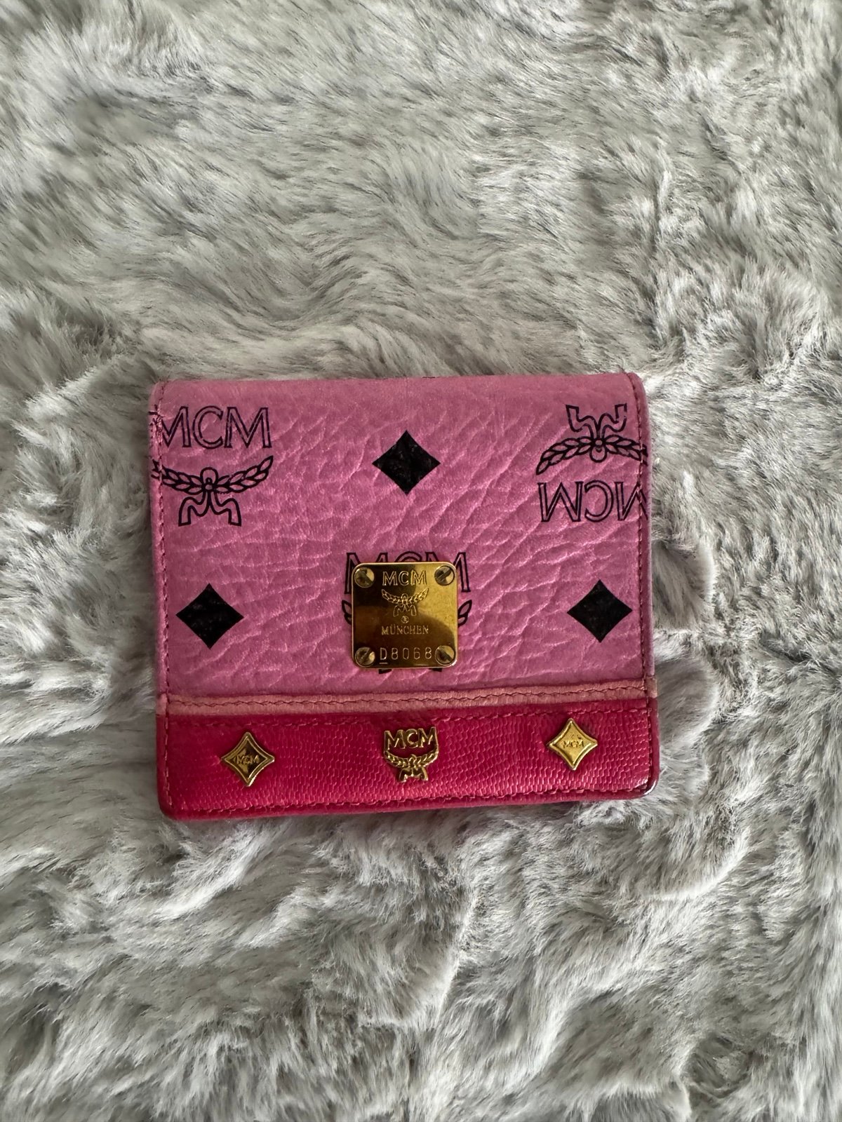 MCM Pink Wallet with Iconic Monogram and Gold Hardware
