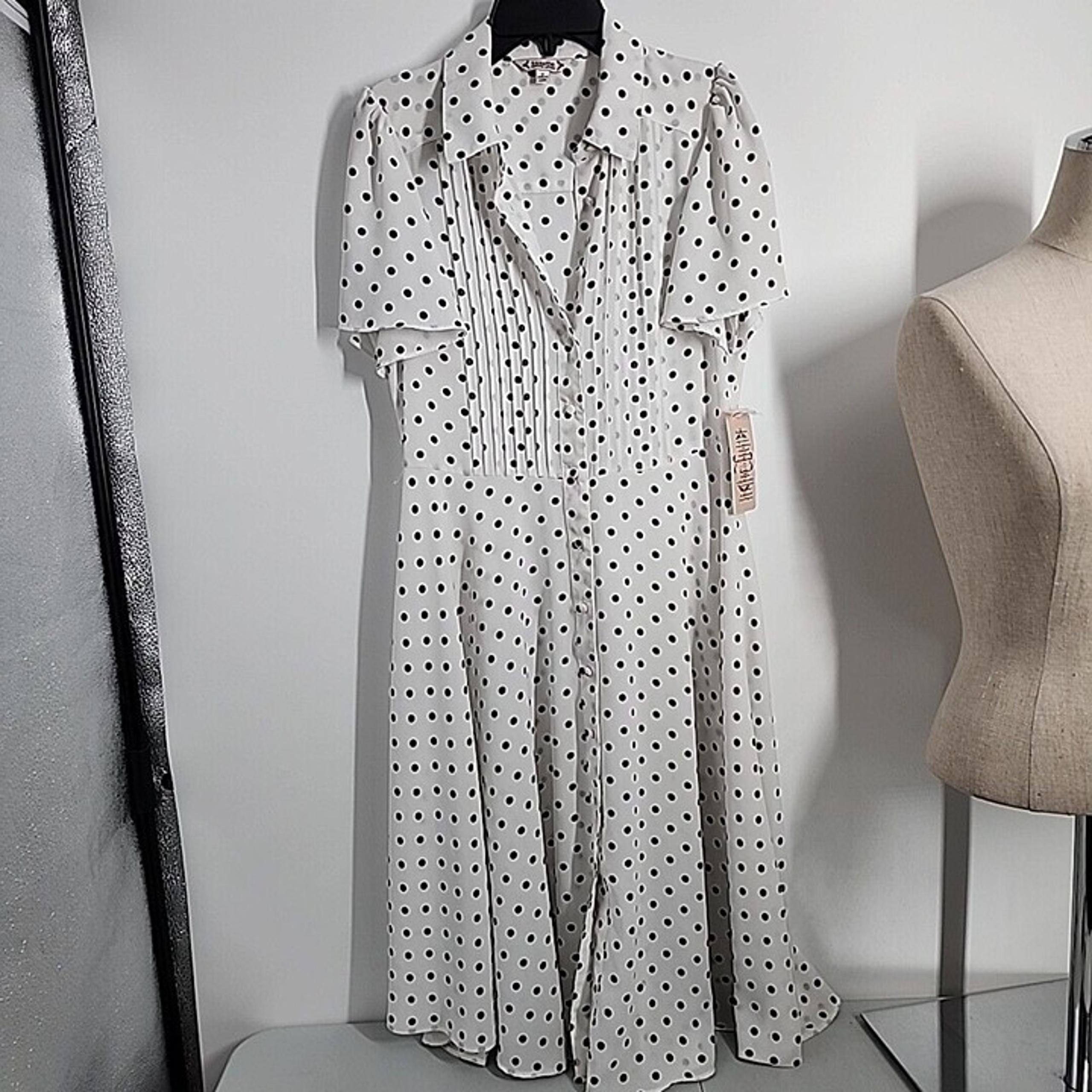Nanette Lepore Womens 2 Spring Fling Cannoli Cream Button Down Dress Polka Dot