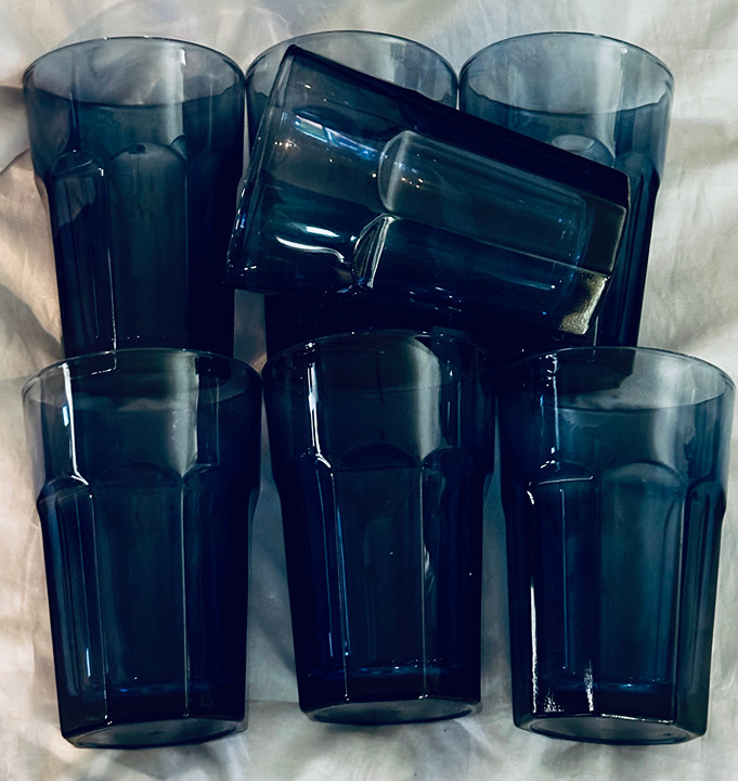 Libbey DURATUFF GIBRALTAR Cobalt Blue 10 oz Paneled Tumblers Lot of 7 5 Tall