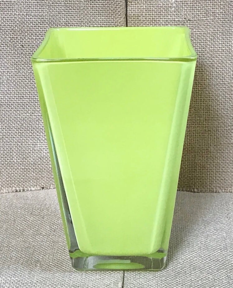 Canpol Poland Fluorescent Yellow Green Cased Glass Vase Neon Statement New Wave