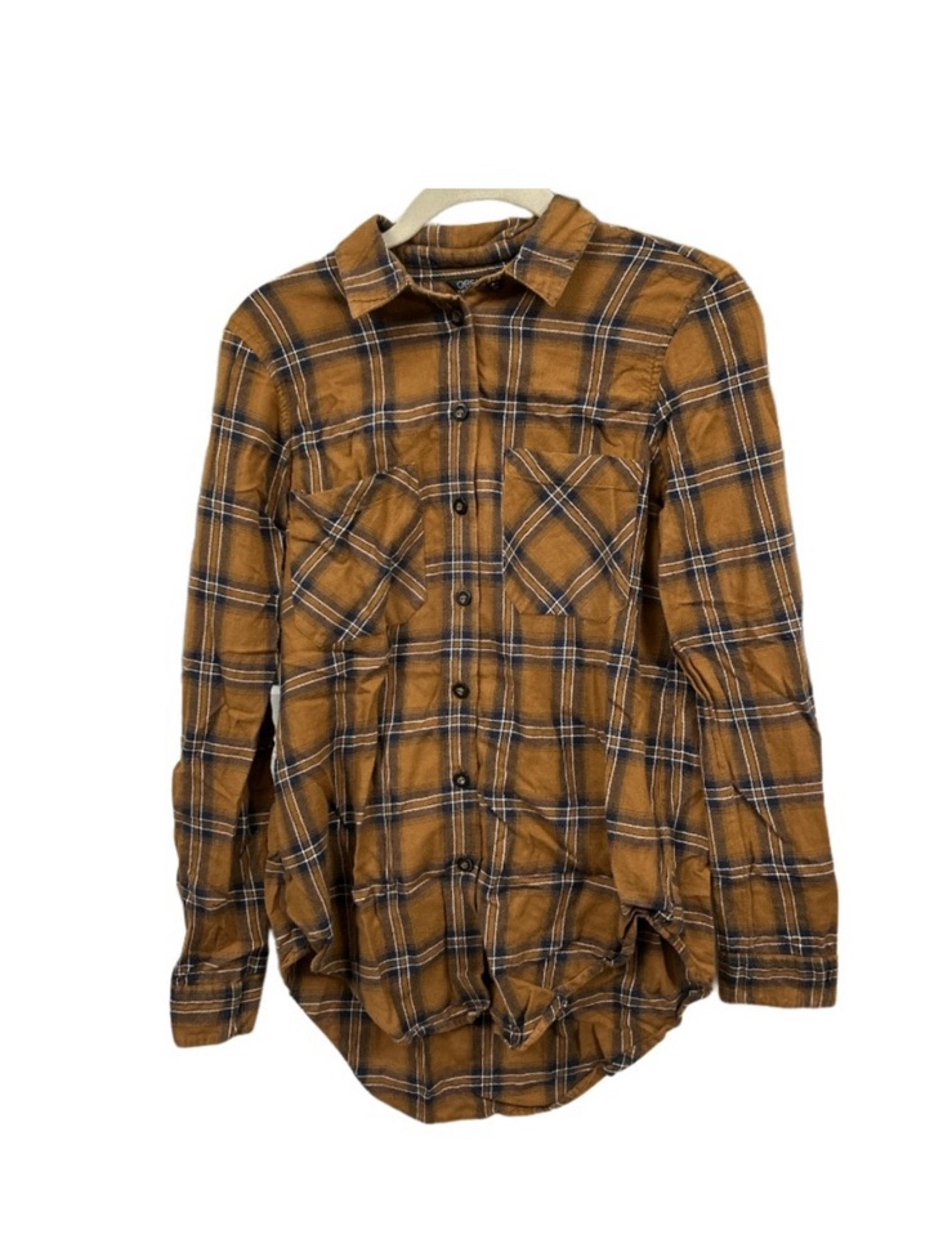 BRAND NEW TOPSHOP Button Down Long Sleeve Brown Plaid Casual Shirt Women's