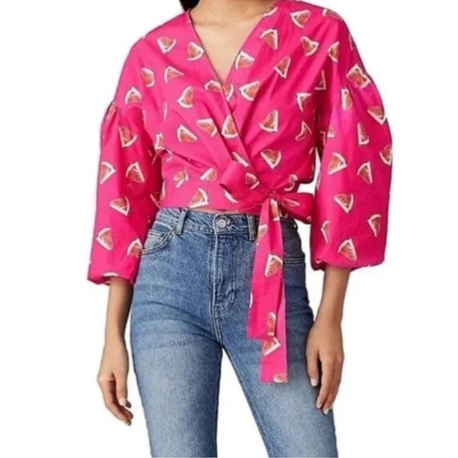 Color Me Courtney Emily Watermelon Wrap Tie Top Size: XS