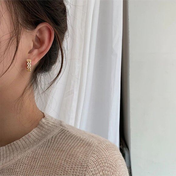 Gold/Sterling Silver Diamond Wave Hoop