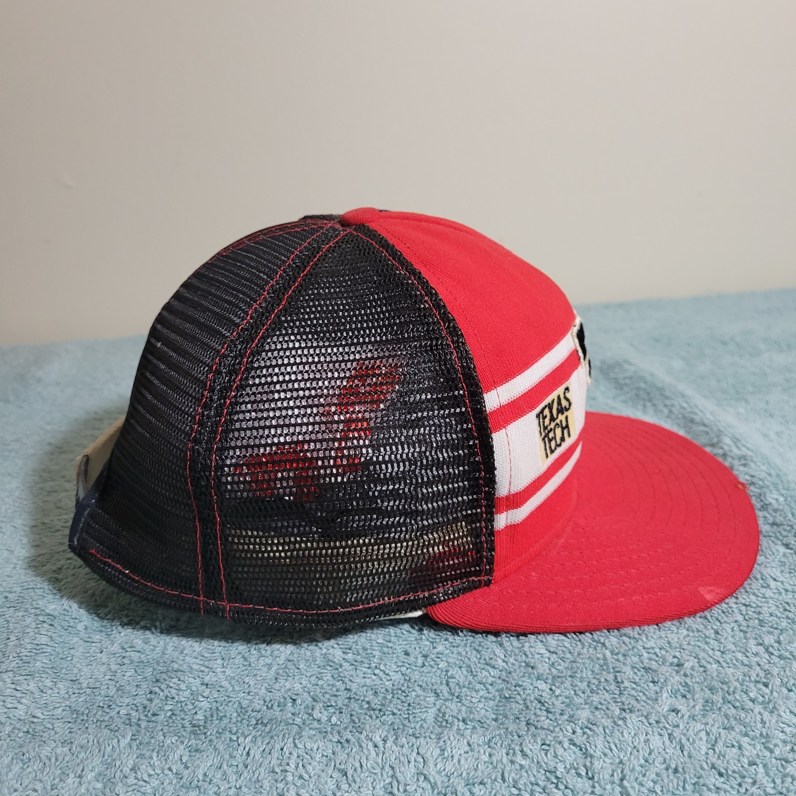 VINTAGE Texas Tech Red Raiders Trucker Hat Cap Stripe Snapback