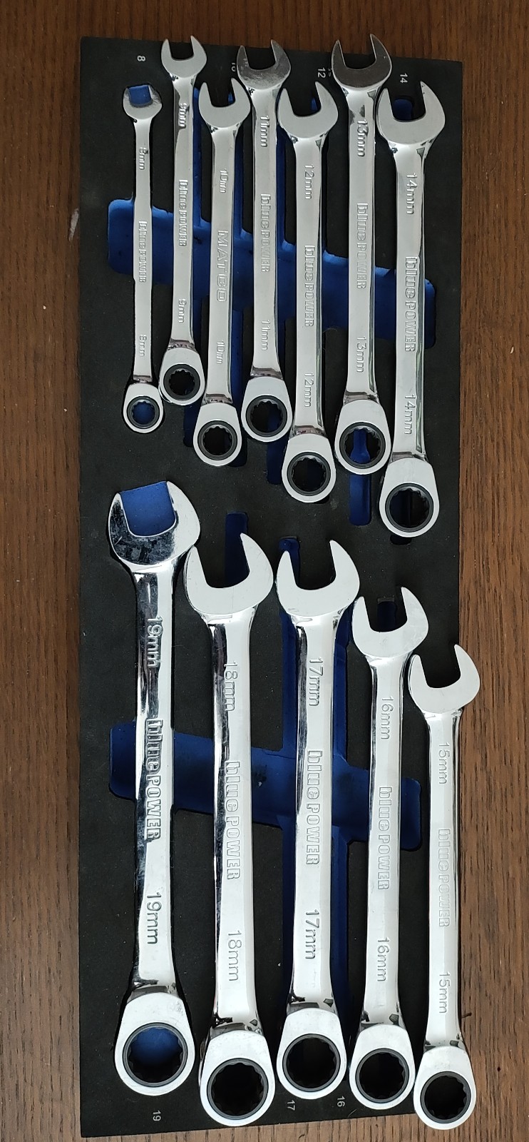 BLUEPOWER Metric Racheting Wrench Set 8mm - 19mm