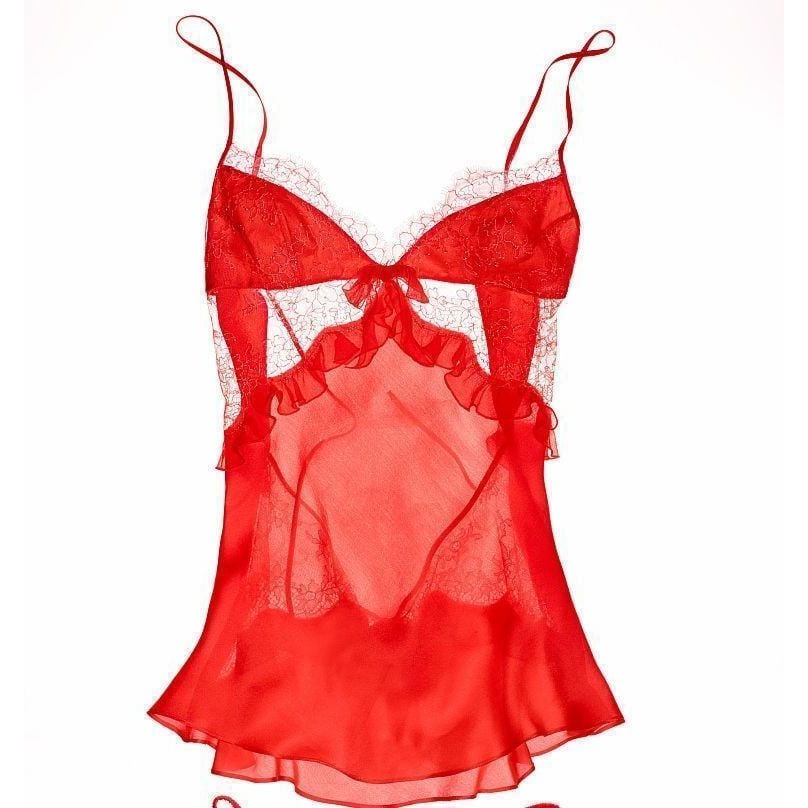 NWT Victoria's Secret Designer Collection BABYDOLL+thong S Red Ruffle SILK 300+