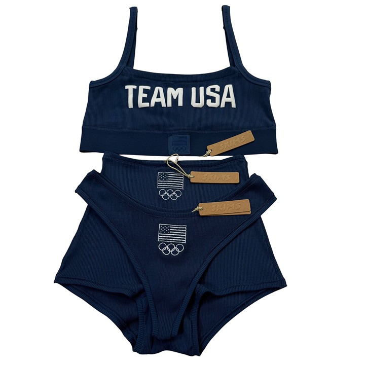 SKIMS Soft Lounge Bralette + Boy Short + Dipped Thong Set Team USA Navy XS/S