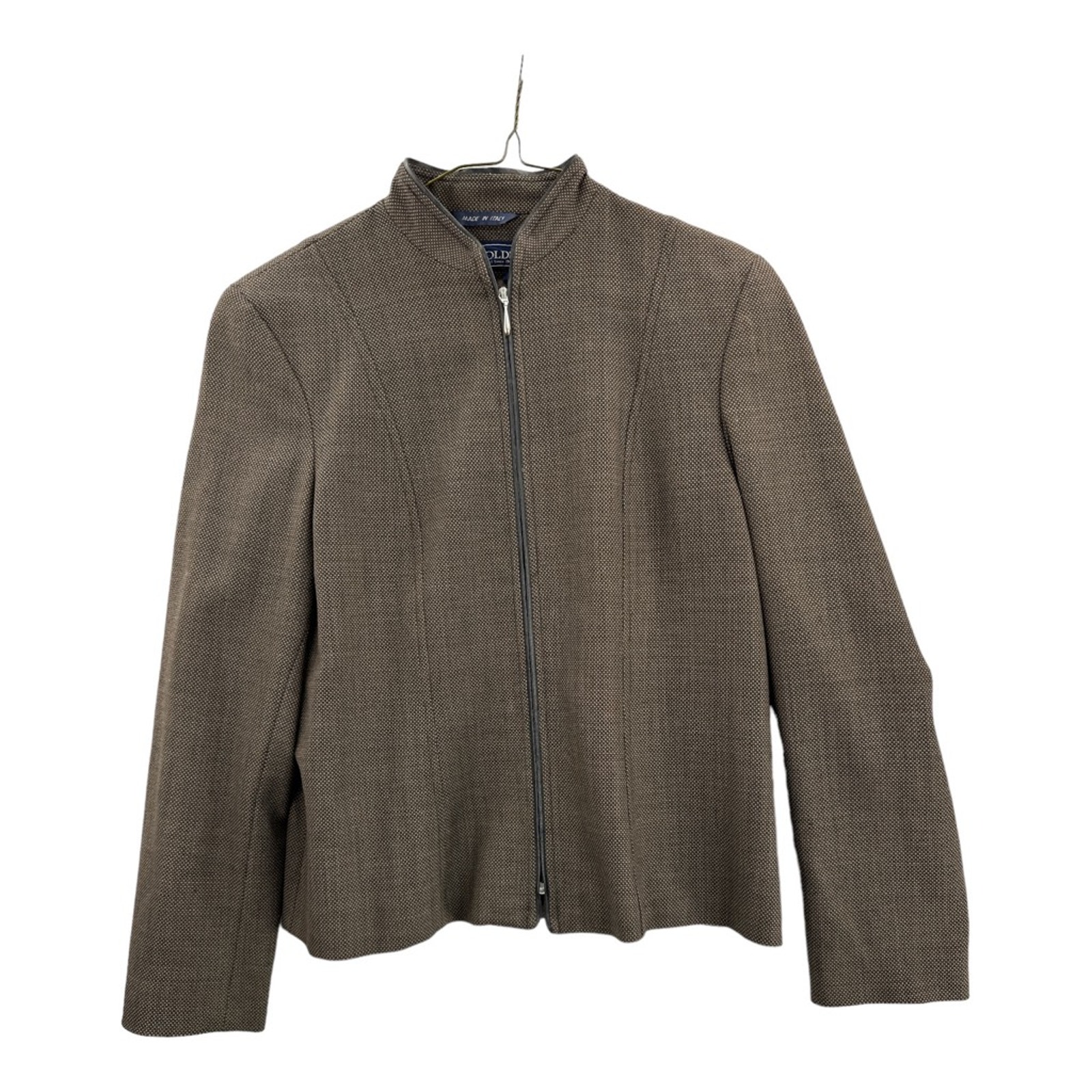 Harolds Womens Jacket Brown Full Zip Lined Wool Blend Mandarin Collar Italy 14