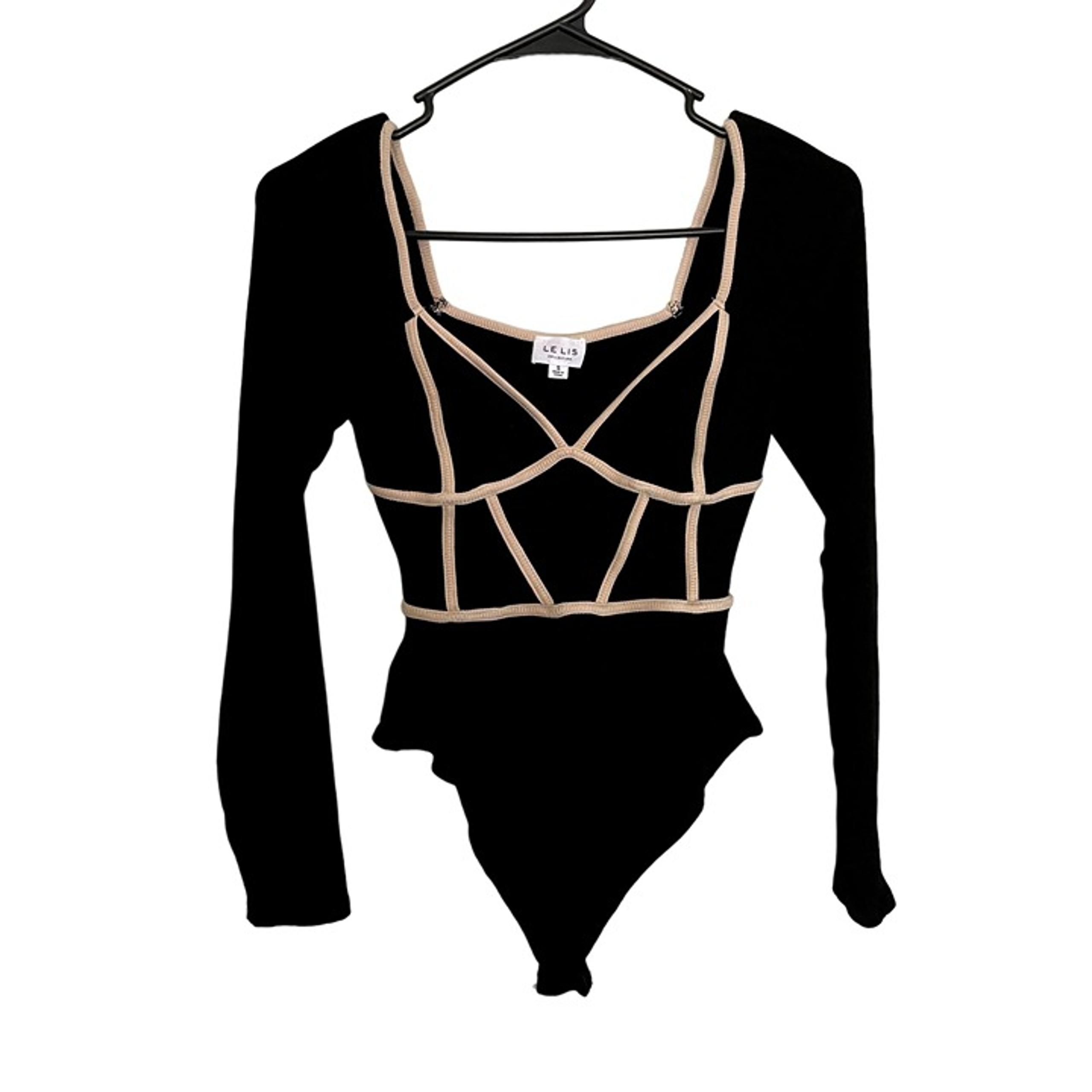Le Lis Collection black and cream corset body suit long sleeves knit material