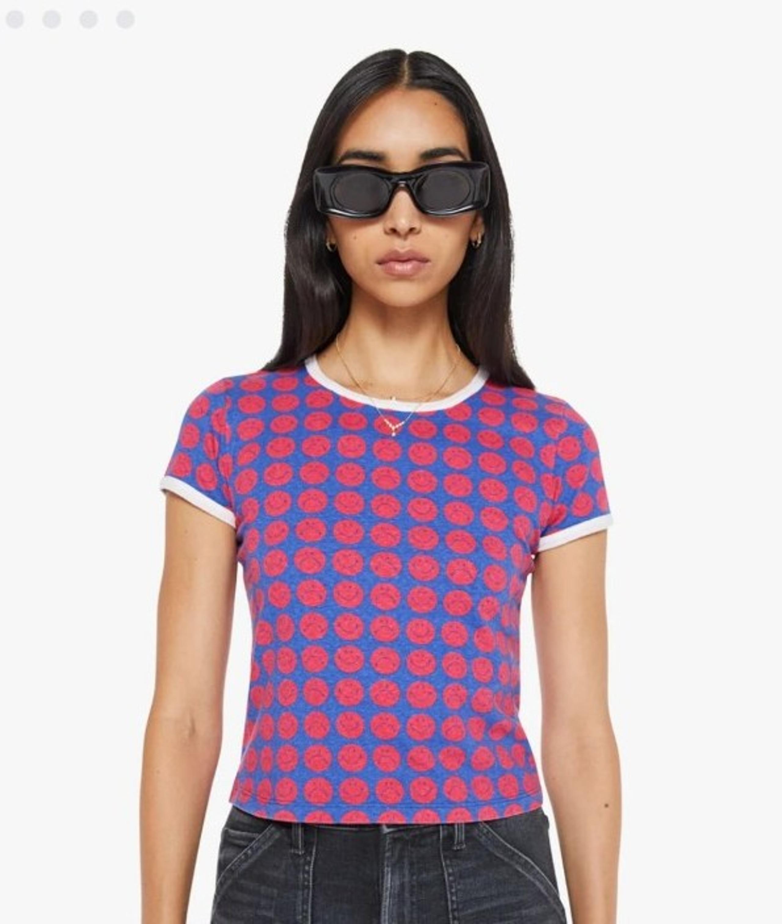 MOTHER Denim Itty Bitty Ringer Graphic Cotton Tee Shirt in Happy Go lucky Size S