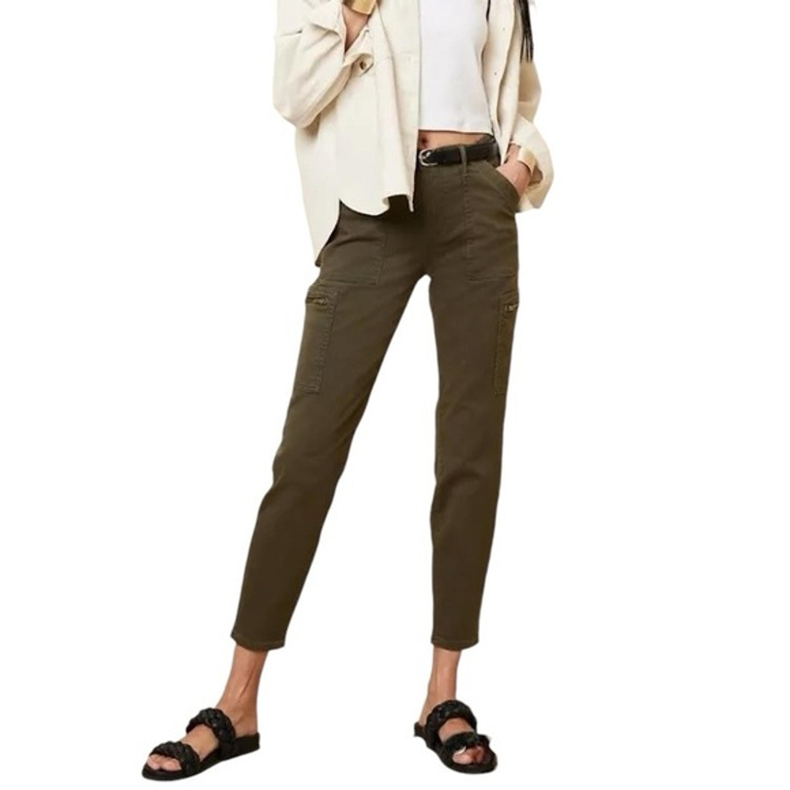 Banana Republic Green Cotton Twill Cargo Pants Zipper Pockets Size 34 Women’s