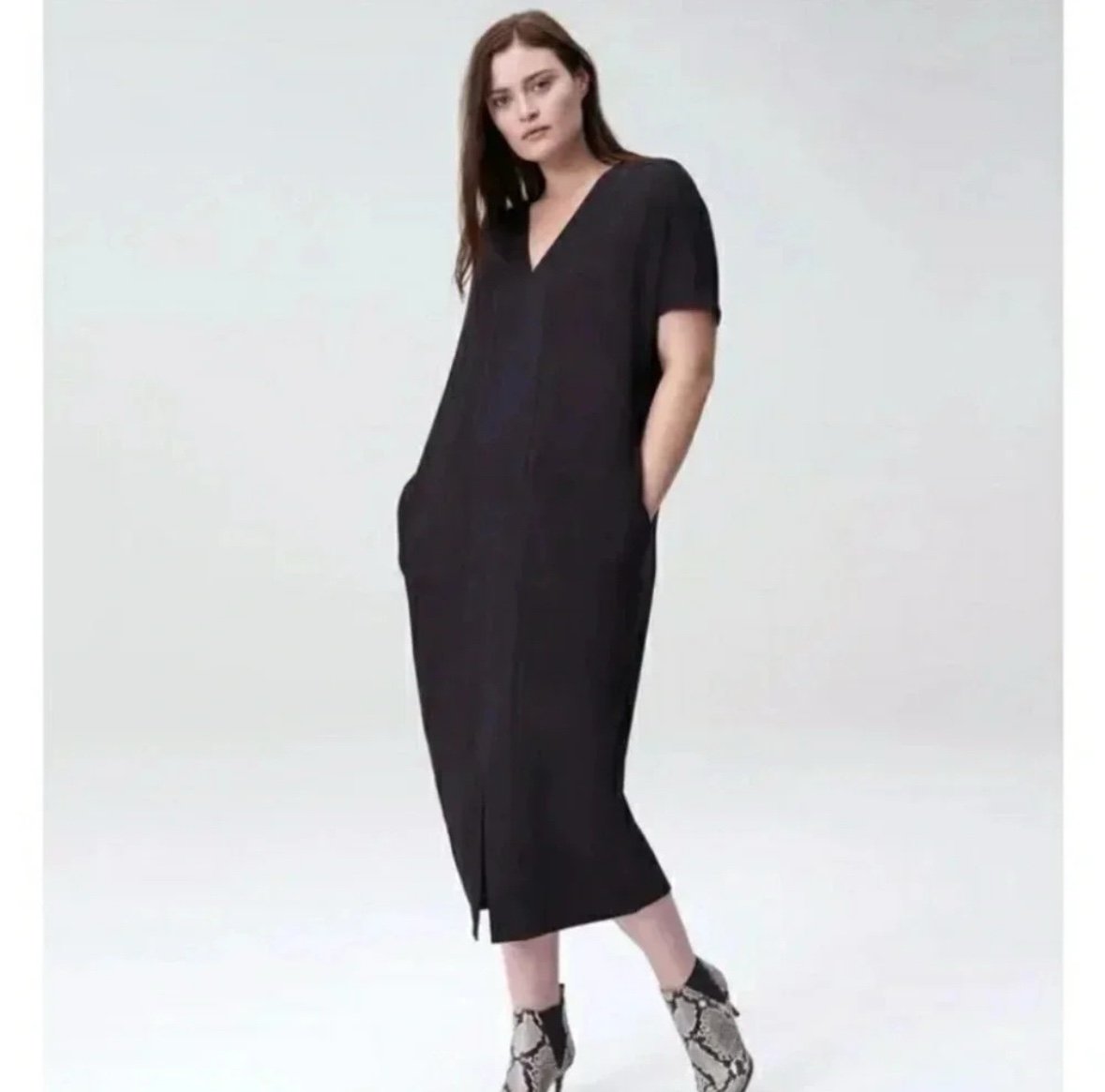 Universal Standard Levana Satin Kaftan Dress Black 2XS M