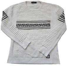 Barabas Greek Key Pattern Tricot White Black Crew Long Sleeve Sweater Mens Sz L