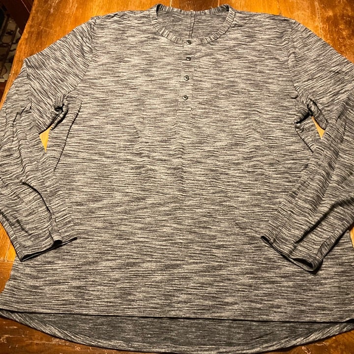 Lululemon Pulse Slub Henley Shirt Lightweight Rulu in Heathered Black Mens Sz XL