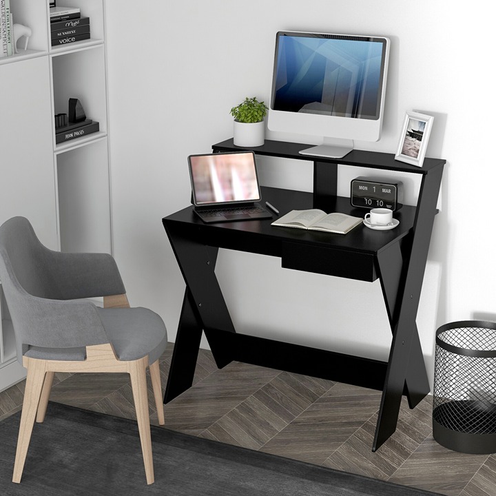 Computer Desk Study Writing Table Small Space w/ Drawer & Monitor Stand