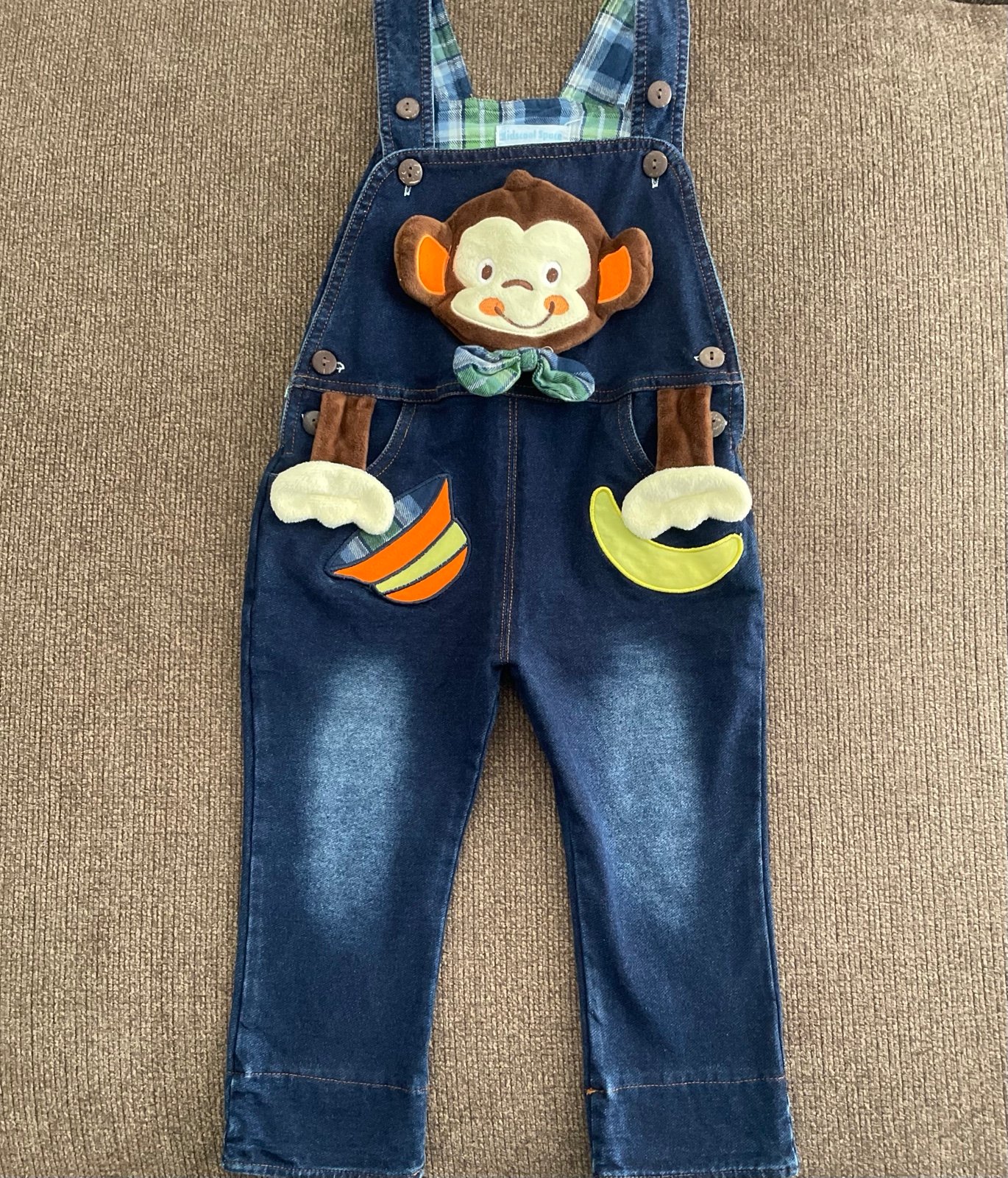Unisex Kidscool Space Monkey Designed Vintage Denim Overall Size 2-3 Years