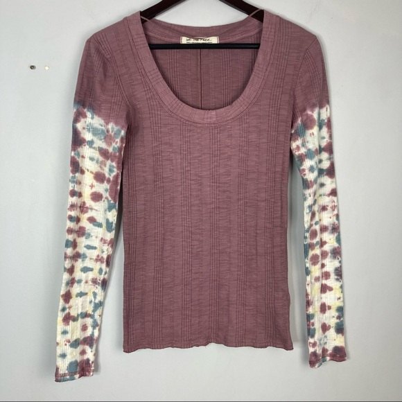We the Free Size Small Ribbed Long Sleeve Tee Tie Dye Arms