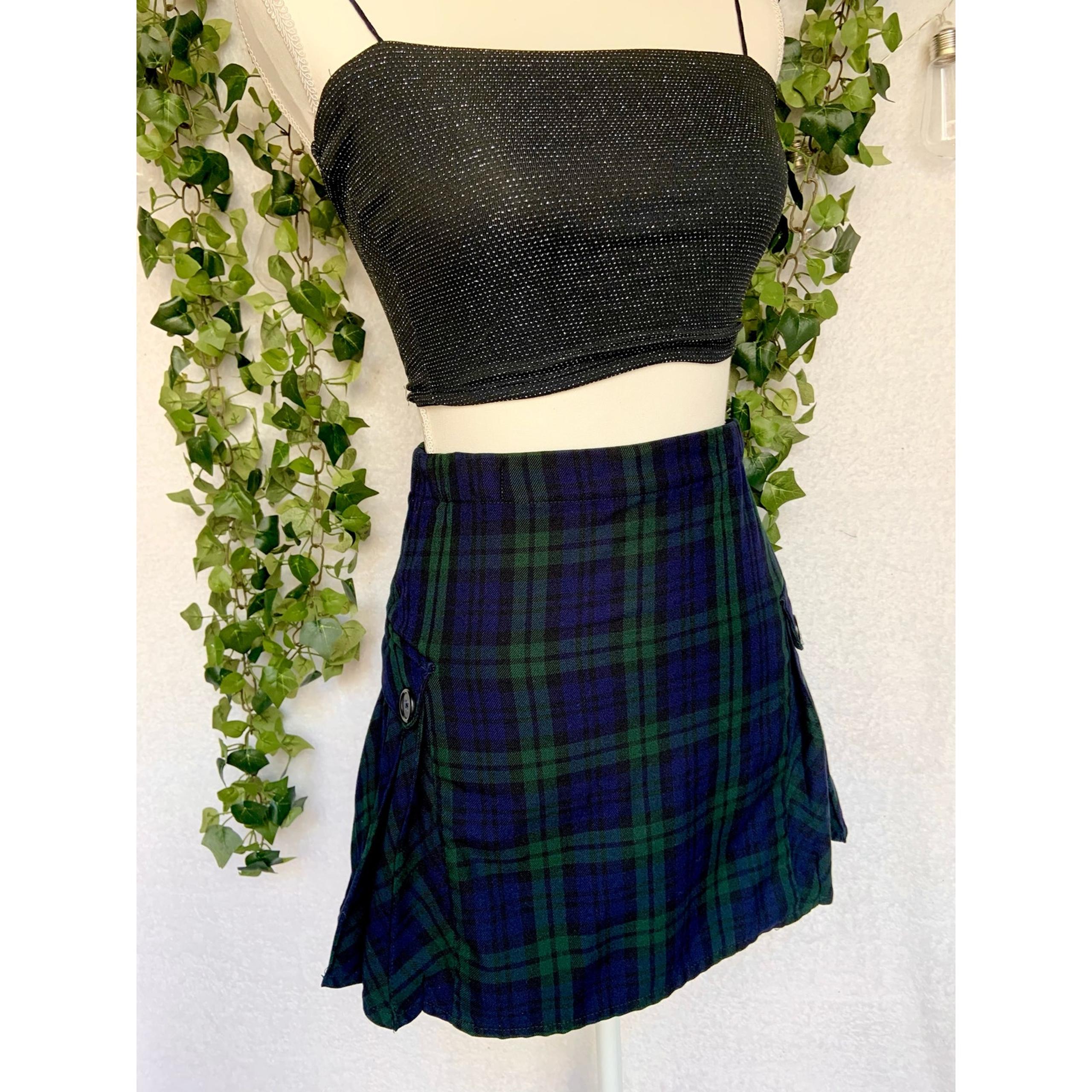 Lands' End Navy & Green Mini Plaid Skirt size Youth 12 / Women’s XS