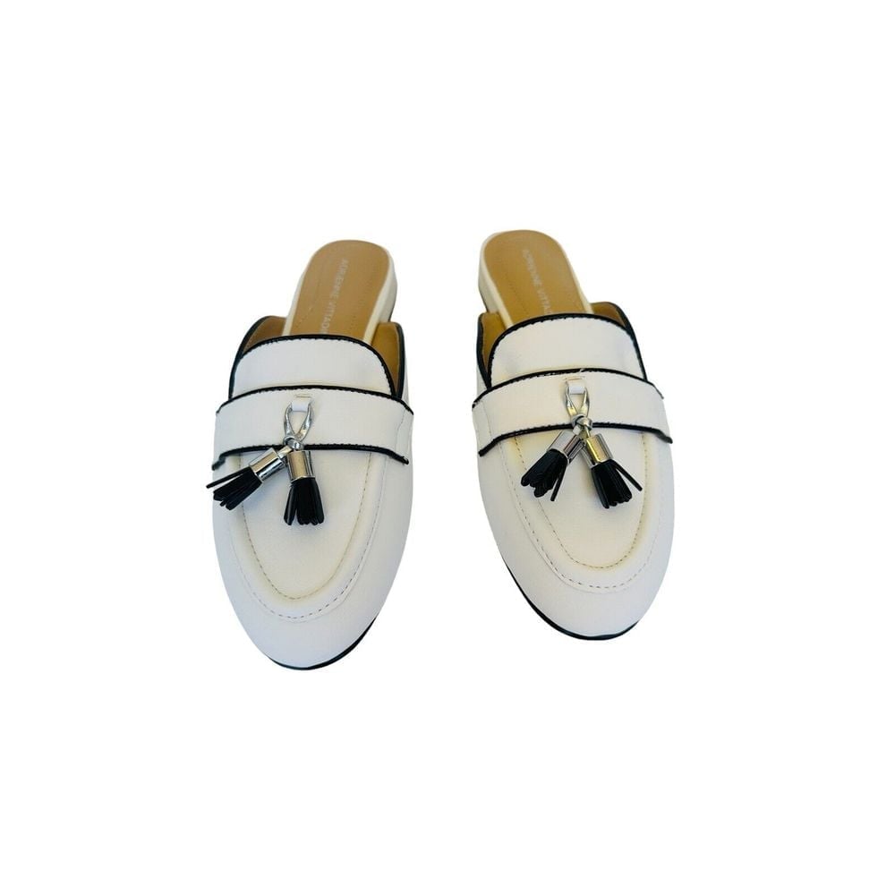 Adrienne Vittadini Saige Tassel Loafer Mule In Smooth White Size 8.5M NWB
