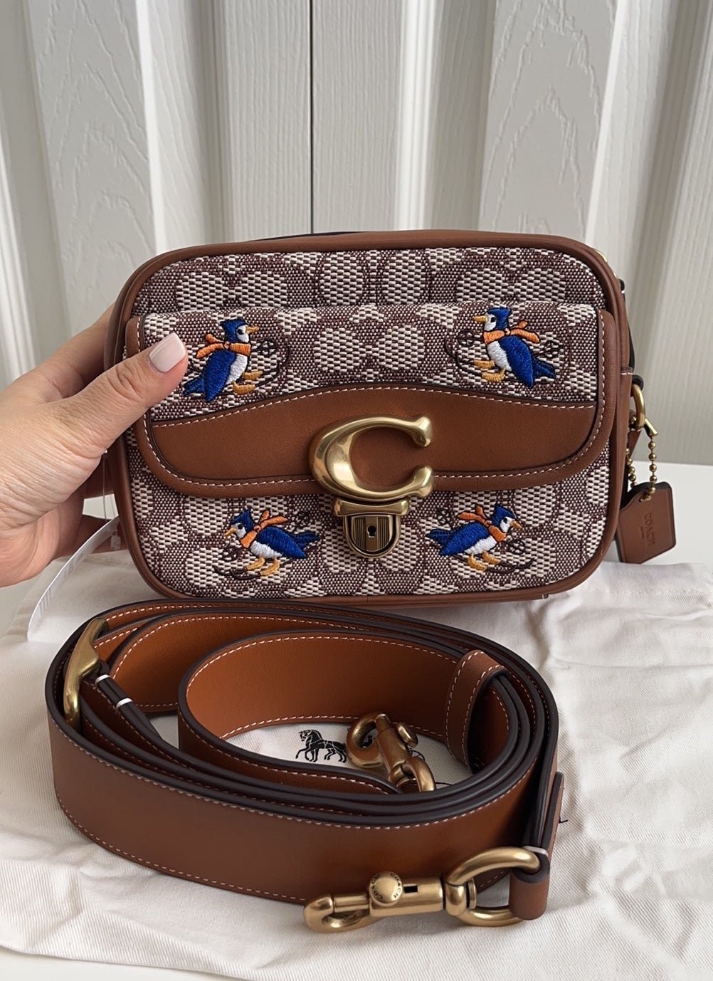 Blue Bird Coach Studio Camera Bag 18 In Signature Textile Jacquard