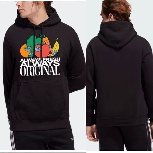 Adidas Orginals Always Fresh Hoodie black Y2K graphic fruits veggies unisex L