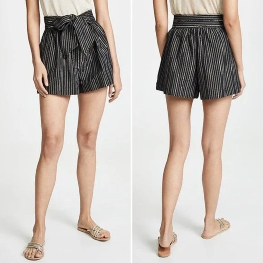 Ulla Johnson Martim Shorts w Bow Midnight Metallic Striped Sz 4 Handmade