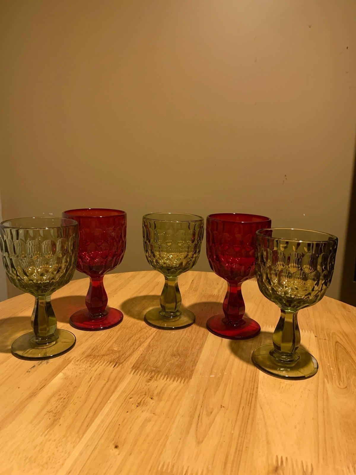5 Vintage Thumb Print Long Stem Goblets (2) Red (3 ) Green