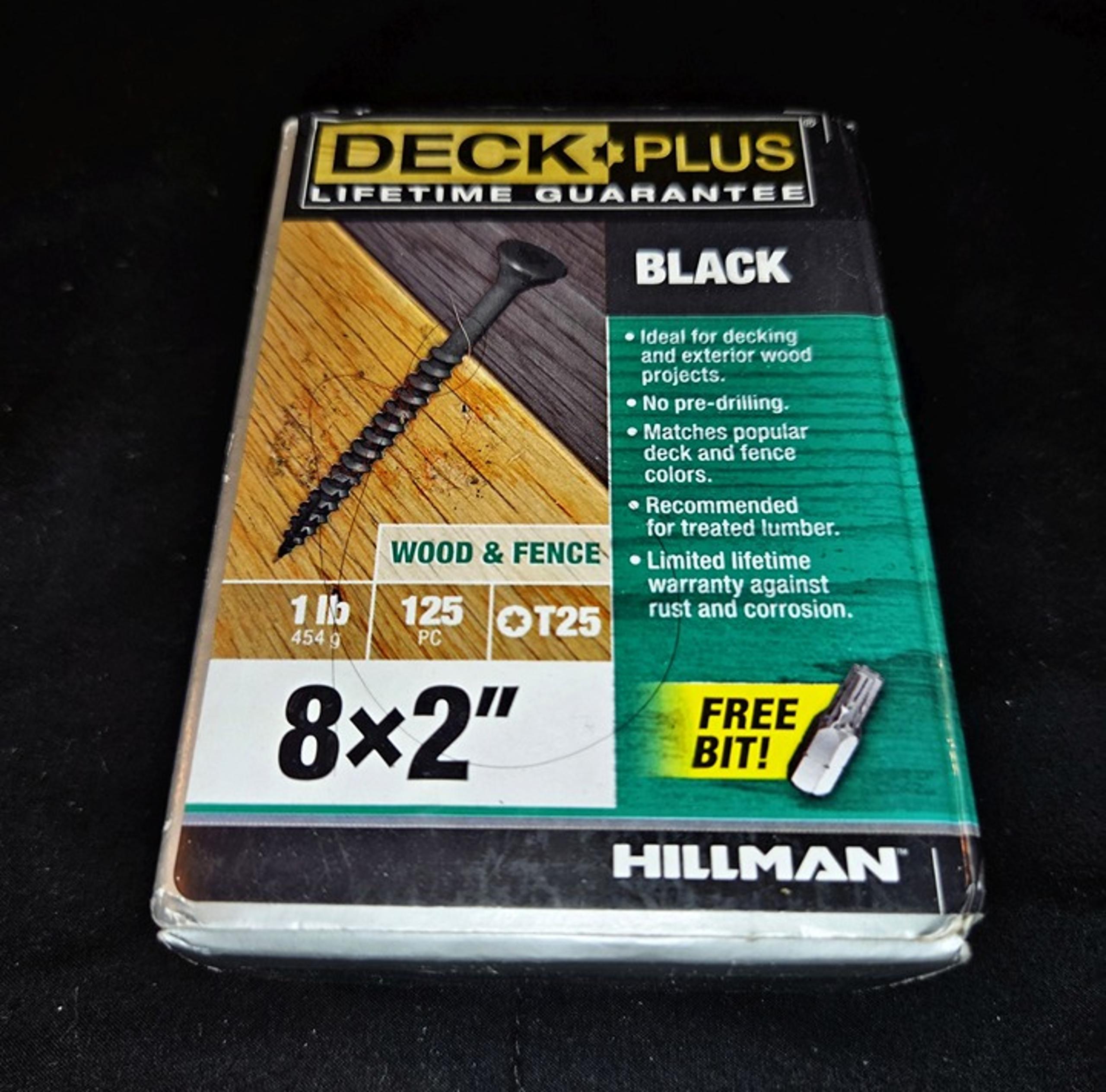 Hillman DECK PLUS #8 x 2" Black deck/fence SCREWS 1lb Box 125ct NEW w/Drill Bit