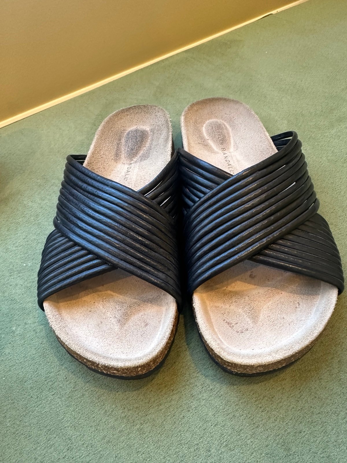 Loeffler Randall Women Black Leather Sandals Flats shoes sz 37