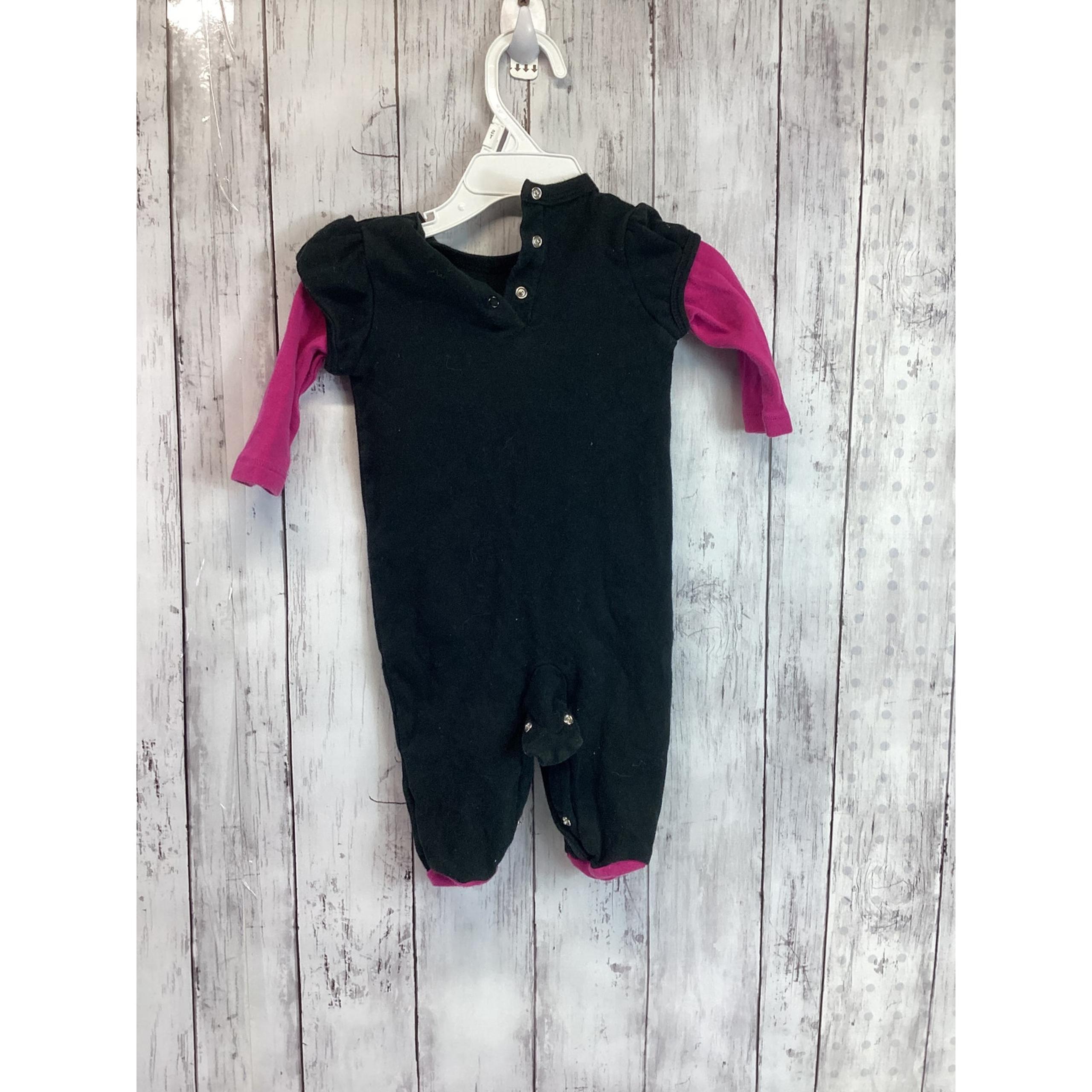 DKNY Baby Romper Black & Pink Long Sleeve Snaps Closure Casual Baby 3-6M