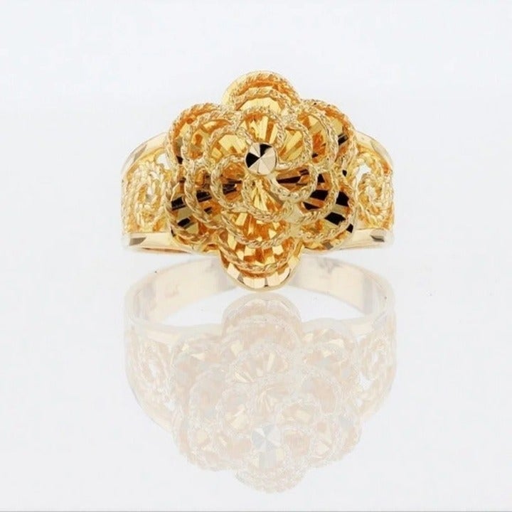 18K Yellow Gold Filigree Floral Ring Band
