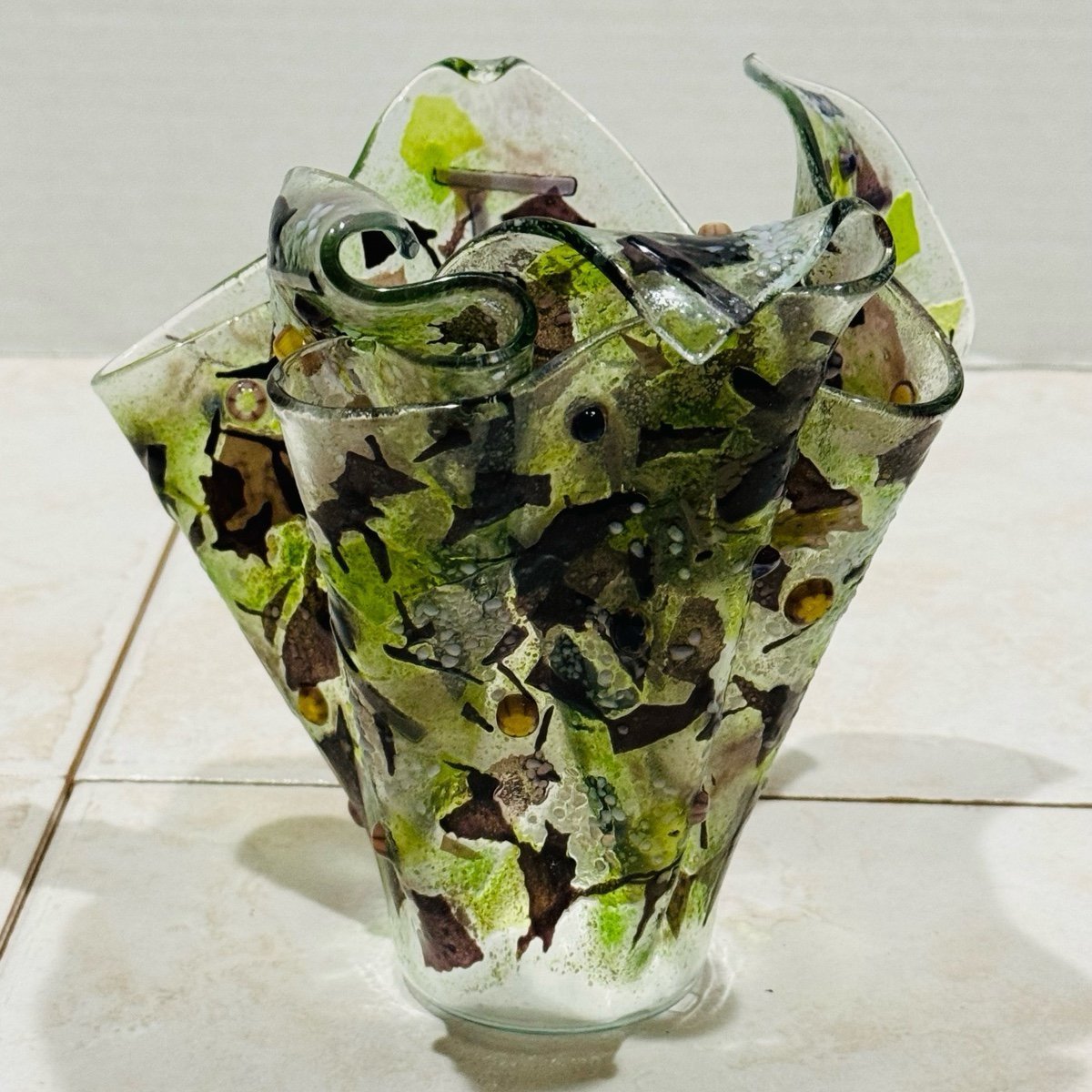 Vintage Murano Italy Abstract Modern Hand Blown Millefiori Confetti Glass Vase